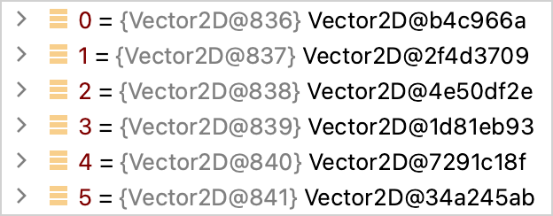 Vector class objects in the debug tool window