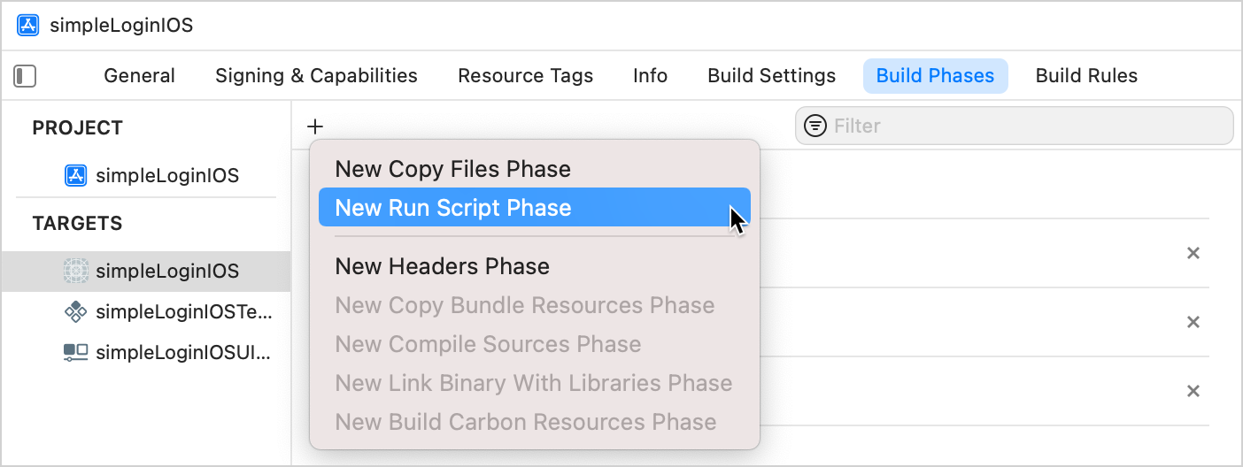 Add run script phase